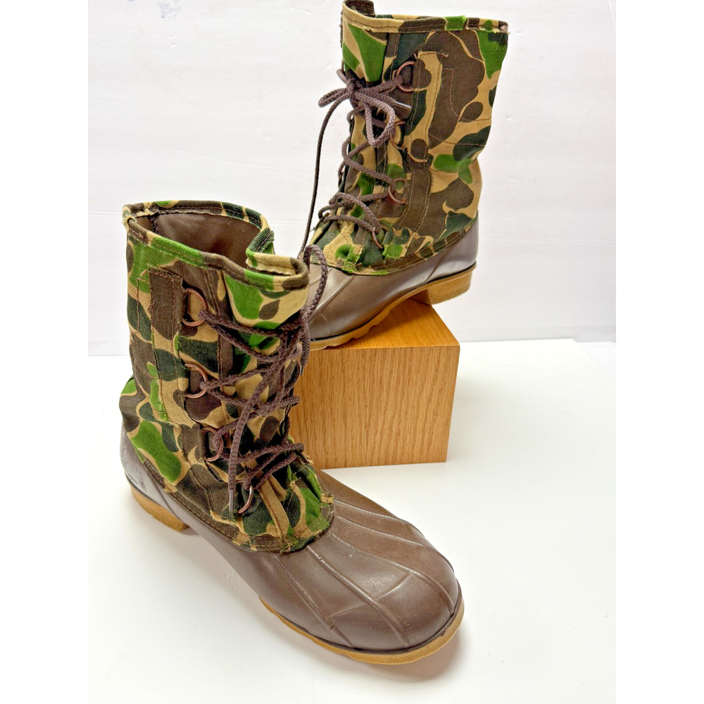 Vintage Browning Camo Duck Boots Made in Canada Embossed Sole Hunting Size 10